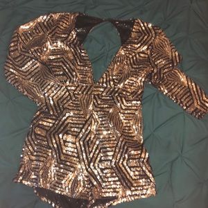 Women’s Sequin Sexy Vneck Long Sleeve Romper